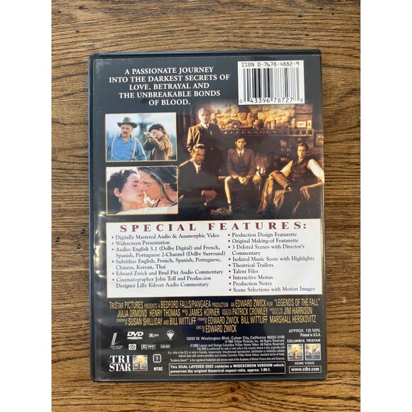 Legends Of The Fall DVD 1994 Special Edition Brad Pitt Anthony Hopkins Pre-Owned - Picture 2 of 4